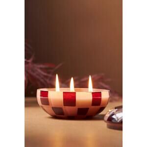 Anthropologie Reese Fruity Pomegranate Cider Checkered Glass Candle NEW